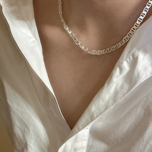 Collana a Catena ad Ancora in Argento Sterling 925 da Donna Minimalista Stile Coreano Lucidato Girocollo Gioielli Quotidiani