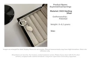 Polished S925 sterling silver asymmetric earrings with 8g weight in jewelry box