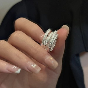 S925 sterling silver multi-layer crossover ring with sparkling pavé zircons for women