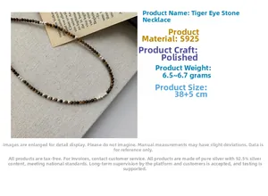 Vue détaillée du collier en œil de tigre avec perles en argent S925 et spécifications