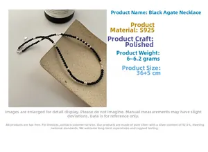 Macro view of S925 silver black onyx beaded necklace with 36+5cm length detail