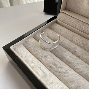Minimalist matte S925 sterling silver wide open ring with textured frosted finish