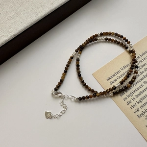 Collier Perlé en Pierre d'Oeil de Tigre en Argent Sterling S925 pour Femmes Bijoux de Chaîne de Clavicule de Conception de Niche Coréenne Faits à la Main