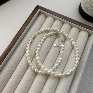 S925 Sterling Silver Freshwater Artificial Baroque Pearl Necklace For Women Minimalist Irregular Artificial Pearl Adjustable Choker Heart Pendant Chic Jewelry
