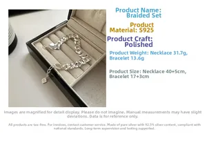 Détails du collier et du bracelet en argent fin S925 avec maillons de style tank