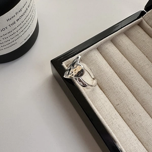 S925 sterling silver heart ring with hammered texture and adjustable open band design