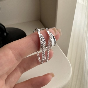 925 Sterling Silver Tassel Hoop Earrings For Women Minimalist Polished Silver Chain Fringe Drop Earrings Fashion Jewelry
