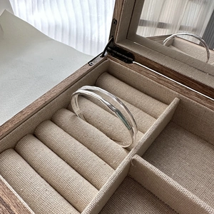 925 Sterling Silver Double Layer Hammered Bangle For Women Vintage Irregular Texture Open Cuff Bracelet Minimalist Jewelry