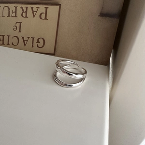 Bague double couche en argent sterling S925 avec texture lave irrégulière et ajustable