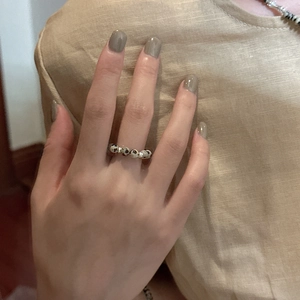 Handmade S925 silver beaded ring with natural spotted dalmatian stone for a minimalist look