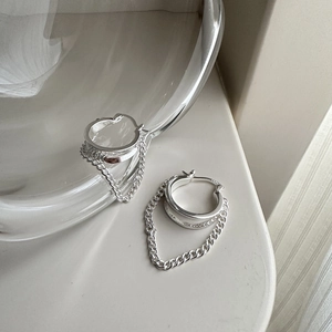 Minimalist S925 sterling silver hoop earrings featuring stylish side tassel chains