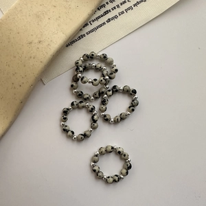 Minimalist S925 sterling silver beaded rings with natural spotted stone marble patterns