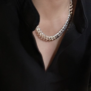Collier chaîne tank en argent sterling S925 avec maillons cubains épais et polis pour femme