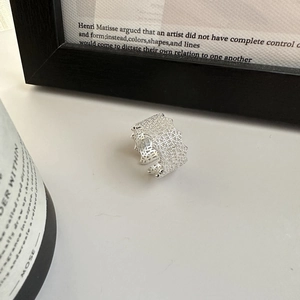 S925 sterling silver lace pattern open ring with retro hollow woven texture design