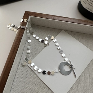 Collier Chaîne à Disques Minimaliste en Argent Sterling S925 pour Femmes Style Coréen Ins Sequins Ronds Fermoir OT Bijoux
