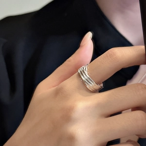 Bague ouverte moderne en argent sterling S925 à plusieurs anneaux entrelacés pour femme