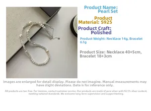 Detailed view of S925 silver pearl necklace and bracelet set with turquoise beads