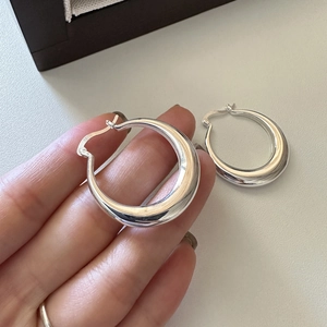 Boucles d'Oreilles Créoles en Argent Sterling 925 pour Femmes Minimaliste Poli Grandes Boucles d'Oreilles Géométriques Croissant de Lune
