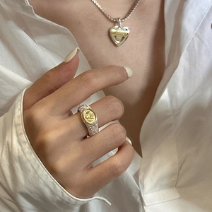 S925 silver tree of life ring and heart necklace set with vintage gold coin relief
