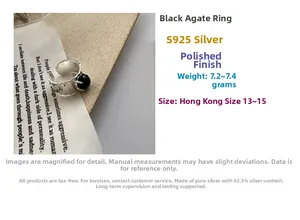 Dettaglio dell'anello in argento S925 con agata nera e finitura lucida a specchio