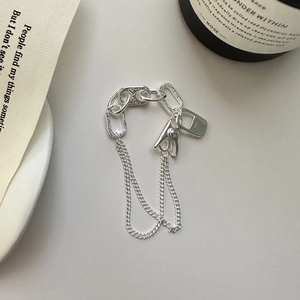 Minimalist S925 sterling silver chain bracelet with clip pendant and engraved tag