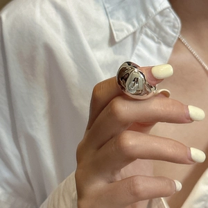 S925 Sterling Silver Liquid Metal Open Ring For Women Minimalist Irregular Chunky Dome Polished Adjustable Finger Ring Jewelry