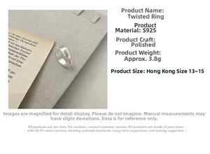 Detail of S925 sterling silver knotted ring featuring a polished finish and weight info