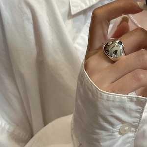 Minimalist wide dome silver ring for women with high-polished mirror finish