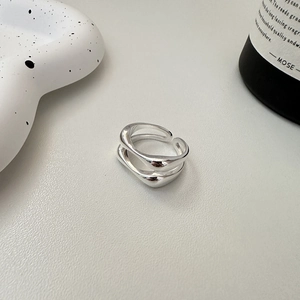 Minimalist S925 sterling silver double-layered open ring with fluid metallic texture