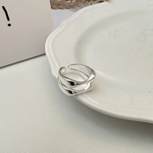 Minimalist S925 sterling silver double-layer open ring with a sleek geometric design