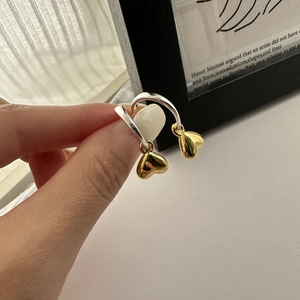 Orecchini a Cerchio con Pendente a Cuore in Argento Sterling 925 per Donna Oro Argento Bicolore Contrasto Colore Minimalisti Gioielli