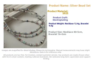 Macro shot of S925 sterling silver colorful beaded necklace and bracelet set