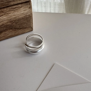 Bague ouverte S925 en argent sterling mat à double couche avec design géométrique chic