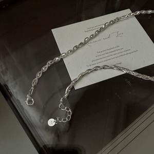 Ensemble de colliers chaîne serpent tressée en argent S925 avec pendentif feuille tordue