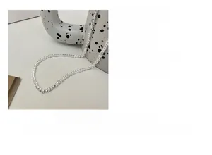 Detailed view of S925 sterling silver square bead necklace with 40+5cm length specs