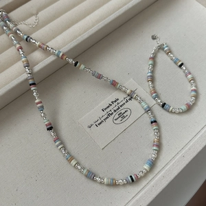 925 Sterling Silver Colorful Polymer Clay Beaded Necklace Bracelet For Women Korean Minimalist Dopamine Jewelry Accessory Gift