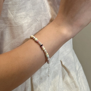 Minimalist S925 sterling silver colorful beaded bracelet with adjustable metal chain