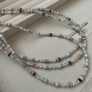 Handmade S925 sterling silver beaded necklace with colorful disc beads in boho style