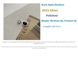 Detailed specs of S925 silver black agate necklace showing weight and size details