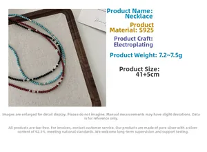Detailed view of S925 silver beaded necklace with colorful turquoise and agate stones