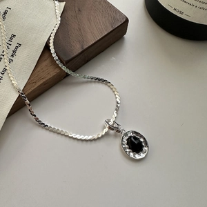 925 Sterling Silver Black Agate Wave Pendant Necklace Niche Design Vintage Minimalist Choker For Women Fashion Jewelry Gift