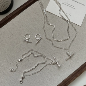 Parure de bijoux en argent S925 avec fermoir OT collier et boucles d'oreilles chics