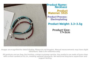 Detail of S925 silver bracelet with turquoise and agate beads including sizing information