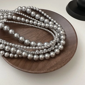 Collier Künstliche Perle Grise Élégant Avec Fermoir Mousqueton En Argent Sterling 925 Pendentif Cœur Bijoux Brillants Minimalistes