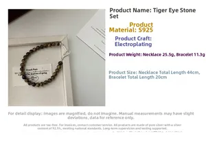 Detail specifications of tiger eye beaded necklace and bracelet set in S925 silver