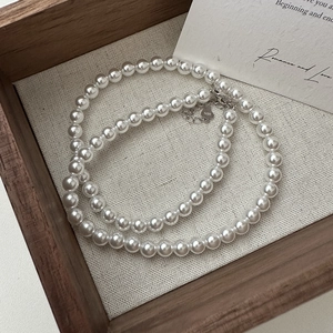 Elegante collana di perle in argento sterling S925 con perle lucide in scatola di legno