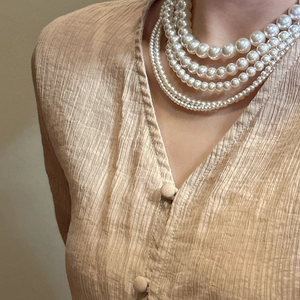 Collier multi-rangs en argent S925 avec perles blanches dégradées pour femmes