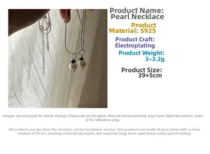 Vue détaillée du collier en argent S925 torsadé avec perle et mesures de longueur