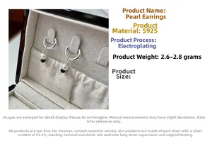 Détail de boucles d'oreilles en perles argent S925 avec spécifications de matériaux