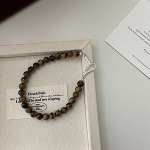 S925 Sterling Silver Tiger Eye beaded bracelet with minimalist metallic S-hook closure
